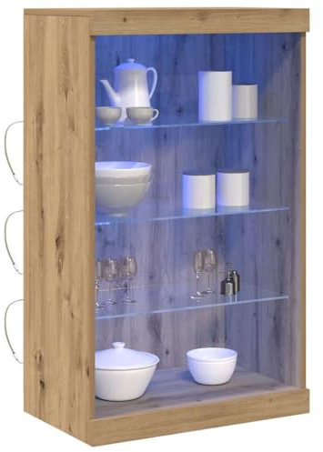 vidaXL Sideboard Artisan oak 60.5 x 37 x 100 cm Engineered Wood, Modern Sideboard, Rectangular Design, Built-In Lighting, Practical Storage, Glass Shelving, Decorative Home Organizer