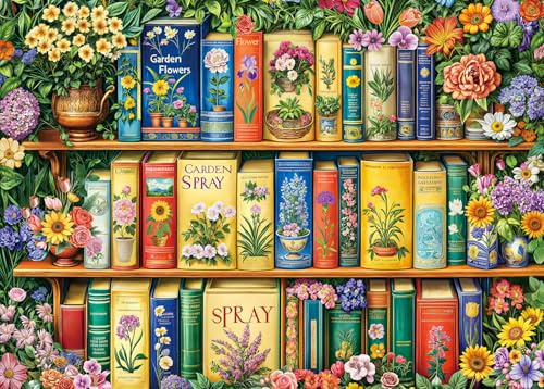 Puzzle 1000 pièces pour Adultes, Jeu éducatif Classique Magnifique décoration Livre de Jardin coloré et Puzzle Magique pour étagère à Fleurs Cadeaux