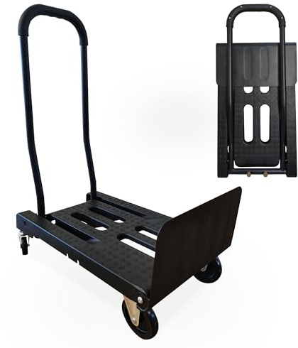 NiceyCare 2-in-1 Folding Trolley 120 kg Capacity, Platform Trolley On Wheels Portable Black, Ideal for Moving, Gardening & Warehouse Use