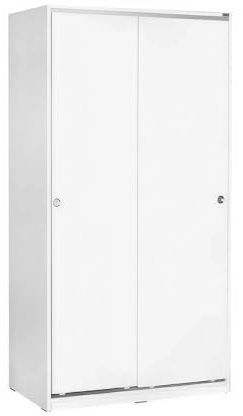 FWStyle White 2 Door Sliding Wardrobe – Compact Matt Finish Bedroom Storage with Shelves & Hanging Rail, Modern Scratch Resistant Double Wardrobe with Space-Saving Sliding Doors