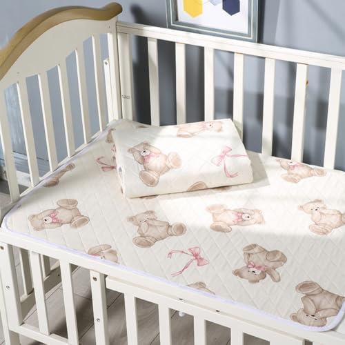 Hearda 2 Piezas Empapadores Cama Adultos Lavables Reutilizables, Protector Colchón Absorbentes Impermeable para Incontinencia Niños Adultos Mayores, Empapadores Perros (Oso Beige,50x70cm)