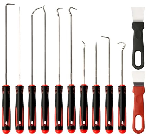 Juego de 10 Ganchos y Púas de Precisión – Herramienta para Extraer Juntas Tóricas y Retenes – Pick and Hook Set con Mango Antideslizante – Mecánica Automotriz y Taller