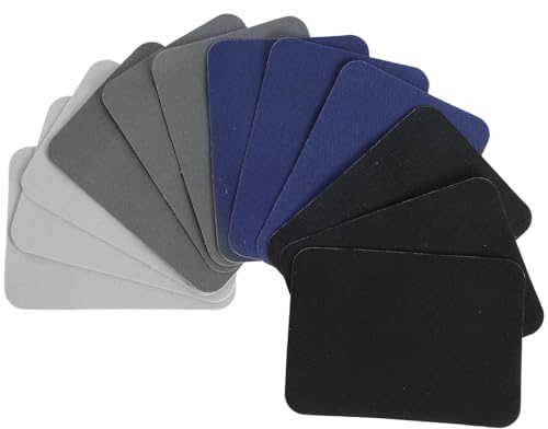 Jeffdad 12PCS Fabric Repair Patches, 4 x 3 Inches Premium Denim Iron On Patches for Clothing Inside & Outside Pants Patch for Holes Iron-on Repair Patch for Clothes Jeans Pants(4 Colors)