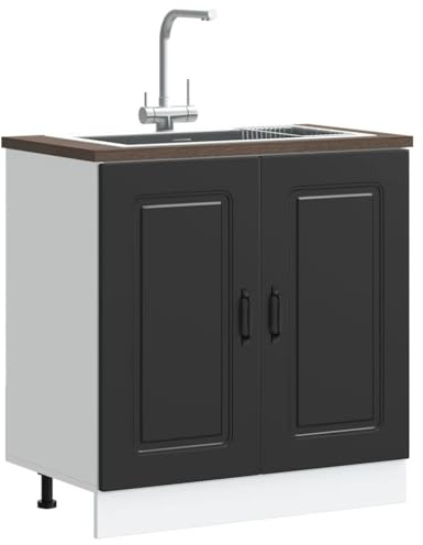 Mandloder Kalmar Meuble sous-évier noir 80 x 46 x 81,5 cm en bois durable avec pieds réglables, grand espace de rangement, facile d'entretien