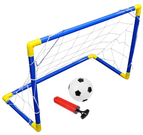 YARNOW Set Rete da Mini Calcio per 60cm Pallone, Gonfiatore e Tubi di Montaggio, Gioco da Cortile per Allenamento Calcetto All’aperto, Porta da Calcio Smontabile per Colore Casuale