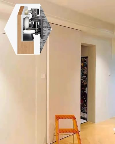 Kit di elementi di fissaggio per porta scorrevole con binario invisibile e sistema di chiusura ammortizzata per un funzionamento della porta fluido e silenzioso