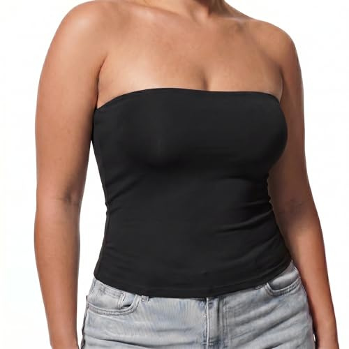 TRIWORKS Womens Strapless Tube Tops Basic Backless Boobtube Bandeau Tops Plus Size Going Out Top Summer Outfits L-4XL