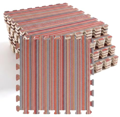 LUPATDY 12 Pièces Tapis Puzzle, Dalle Mousse, Carreaux de Sol Emboîtables en Lin, Tapis Mousse Chambre Enfant, pour Salon et Chambre à Coucher, 30 x 30 cm - Rouge-Bleu