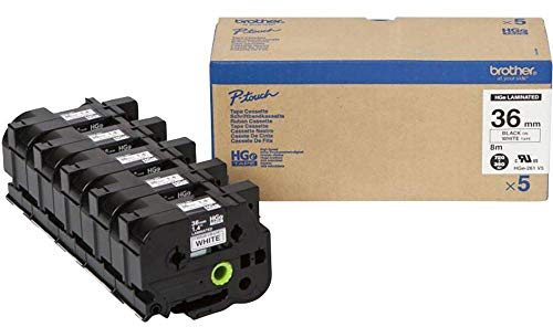Brother HGE261V5 Nastro Laminato, 36 mm, Nero/Bianco, 5 Pezzi