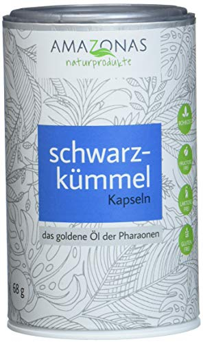 Amazonas Naturprodukte Schwarzkümmelöl Kapseln | Reines Öl mit einem hohen Anteil an mehrfach ungesättigten Fettsäuren und natürlichem Vitamin E | Rohkostqualität | Glutenfrei | 68 Kapseln