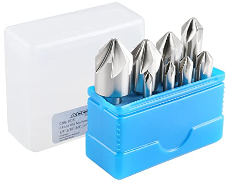 Accusize Industrial Tools 82 Degree 6 Flute H.S.S. Machine Countersink, 8 Pcs, Precision Ground, 0206-1018