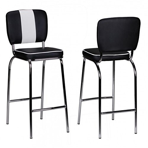 FineBuy 2er Set Barhocker American Diner 50er Jahre Retro Barstuhl, Sitzfläche mit Rücken-Lehne, Fußstütze, Sitzhöhe 76 cm