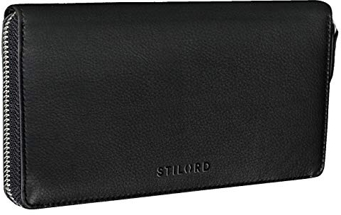 STILORD 'Emilia' Damen Portemonnaie RFID Schutz Elegante Klassische Geldbörse groß aus echtem Rindsleder, Quer mit Reißverschluss Leder, Farbe:schwarz