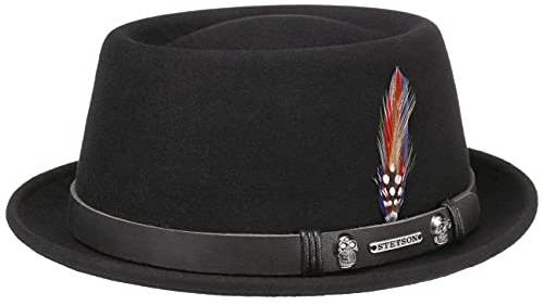Stetson Pennsylvania Pork Pie Hut Herren - Wollfilzhut - Asahi-Guard - wasserabweisend und knautschbar - Porkpie aus Wollfilz - Herrenhut Sommer/Winter - Filzhut schwarz XL (60-61 cm)