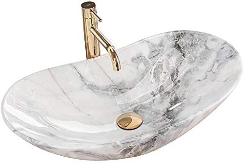 Rea Aufsatzwaschbecken ROYAL GRANIT Waschtisch Handwaschbecken Spülbecken Waschschale Waschbecken für Badezimmer aus hochwertiger Keramik (Grau, Marmorimitat)