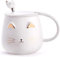 Aaliyahh Tasse mit Weiß Katze, Niedliche KatzenTasseKeramische,Katze Tasse mit Deckel Cat Mug 400ml Edelstahllöffel,3D-Tier Katzen-Tassen für Katzenliebhaber Frau Geschenke (Weiß)