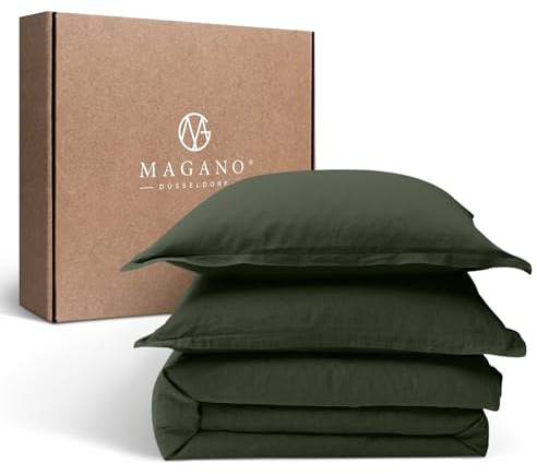 Magano® Premium Bettwäsche 155x220 Grün | Weich & Bügelfrei | Hypoallergen & Atmungsaktiv | Deckenbezug 155x220 cm + Kissenbezug 80x80 cm | Dunkelgrün