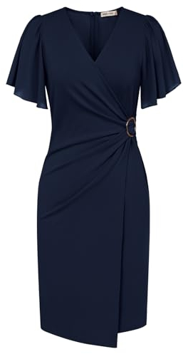 GRACE KARIN Robes de Cocktail Femme Crayon au Genou Foncée Vintage Robe Années 50 60 Mousseline Léger Bleu Marine -4 L