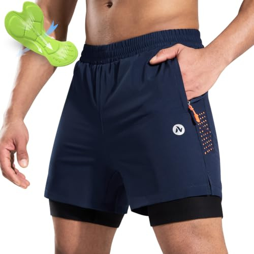 Nepest Short de VTT pour homme - Short de vélo court - Rembourrage 4D - Poche - Respirant - Séchage rapide, bleu marine, XL