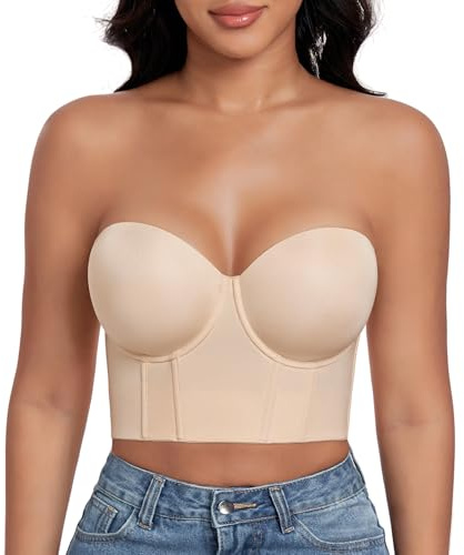 DotVol Push Up Sujetador sin Tirantes con Aros Soporte Fuerte Corsé Figura | Con longitud, Ocultar Grasa Espalda, Escote Profundo, Antideslizante, Cobertura Total