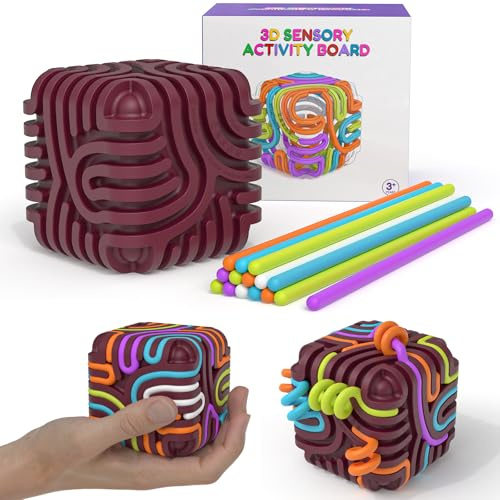 3D Sensory Activity Cube,Sensorielles Anti-Stress en Silicone, 6-in-1 Jouet Fidget Silencieux avec 15 Strings Tactile, Cube Sensorielle d'Activité Texturée pour Gestion du Stress TDAH Autisme (Rouge)