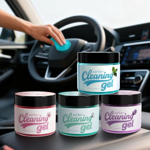 ASFSKY Lot de 4 gels de nettoyage universels pour clavier de voiture, pour l'intérieur de la voiture, accessoires de voiture, gel de nettoyage universel pour ordinateur portable, imprimante, appareils