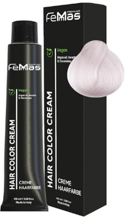 FemMas Haarfarbe Spezial Blond Ultra Violett 12.02S I Creme Haarfarbe mit Arganöl, Keratin & Ceramiden I Als dauerhafte Haarfärbung oder Tönung für strahlende, haltbare Farbergebnisse I 100 ml