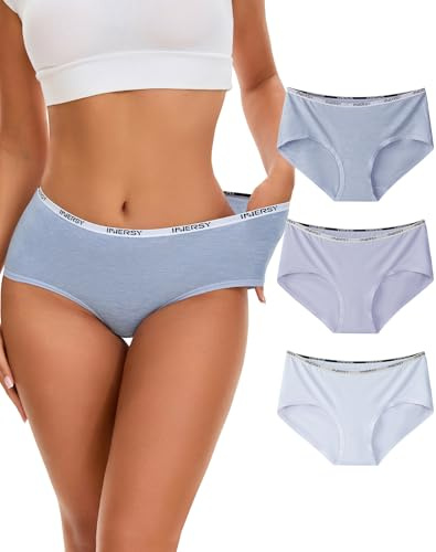 INNERSY Ladies Knickers Bamboo Underwear Women Mid Rise Soft Briefs 3 Pack | Moisture Wicking Pants, Breathable Cool Hipster Panties, Tag-free, Lightweight Microfibre for Summer, Travel, Sports, Daily