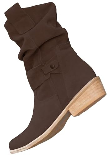 Stivali da donna in pelle occidentale - Stivali eleganti da donna Mi Huat scarpe da donna comode stivaletti con fibbia a punta a punta antiscivolo tacco piccolo scarpa casual stivaletti, marrone, 38