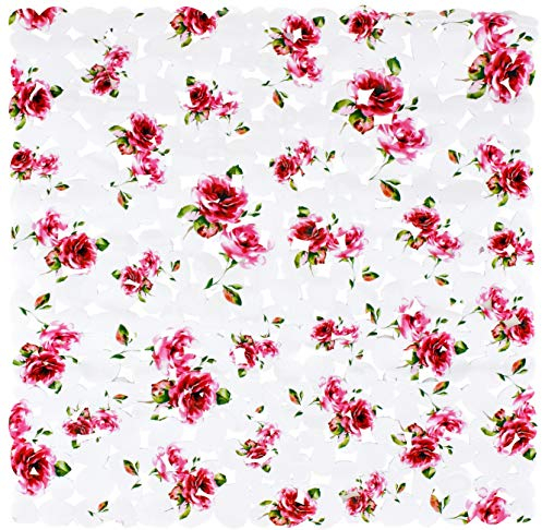 Brandsseller Duschmatte rutschfest 53x53 cm – PVC Duscheinlage mit Saugnäpfen, waschbar, antibakteriell & schimmelresistent – Antirutschmatte für Dusche – Design: Rosen
