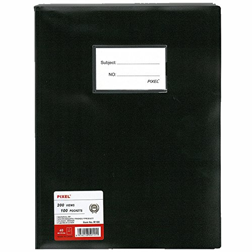 Pixel® A4 100 Pockets 200 Views Office Home School Flexi Cover Coloured Display Book Presentation Document Organiser Folder Storage Case Wallets (Black)