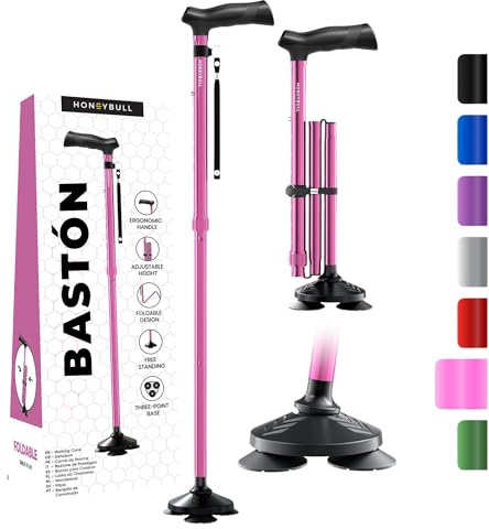 HONEYBULL Bastón Plegable para Hombre y Mujer, Ajustable y Ligero, con Punta Pivotante Antideslizante, Bastón Portátil y Resistente para Personas Mayores y Adultos