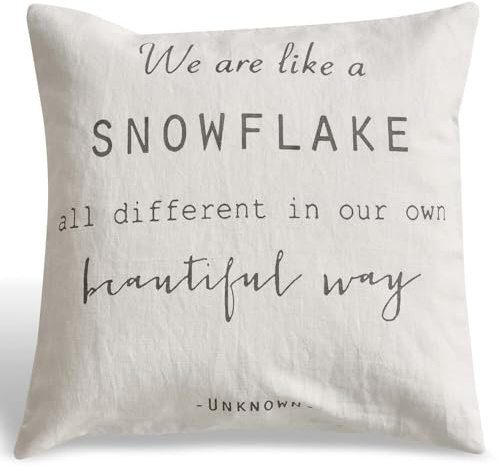 Loberon Kissenhülle Quote, Print mit winterlichem Zitat, mit verdecktem Reißverschluss, Kissenbezug, Wohn-Accessoire, Wohntextilien, Leinen, weiß