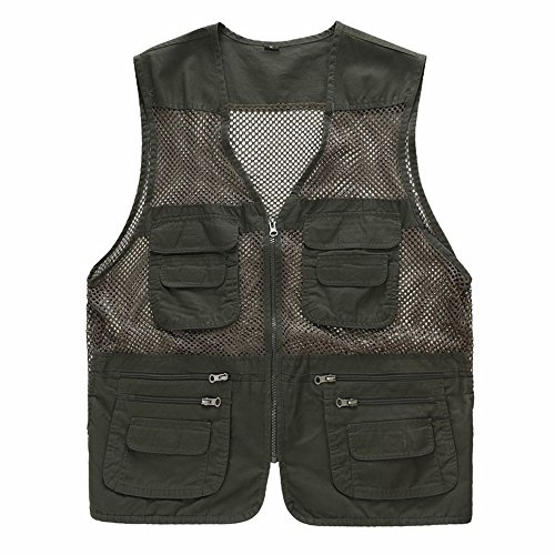 Unisex Mesh Breathable Fishing Vest, Multi-pockets Photography Travel Hiking Waistcoat Jacket for Adults and Youth (Army Green, US S - TAG L)