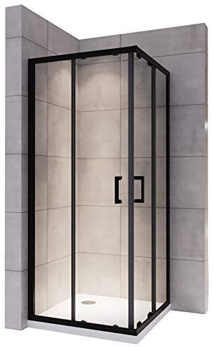 LANABLACK Cabine douche noire H 180 cm porte coulissante transparente 70 x 70 cm