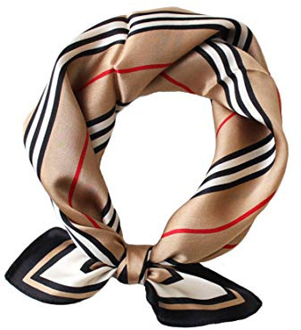 JERLA Women's Men's Small Square 100% Real Mulberry Silk satin Scarfs Hair head face scarf 21 x 21 (Stripe khaki)