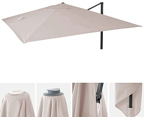 Mendler Ersatz-Bezug für Luxus-Ampelschirm HWC-A96, Sonnenschirmbezug, 3,5x3,5m (Ø4,95m) Polyester 4kg - Creme-grau