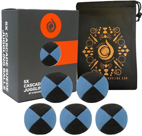 Pro Cascade Suede Juggling Ball Set with Thud Balls and Bag - Blue and Black
