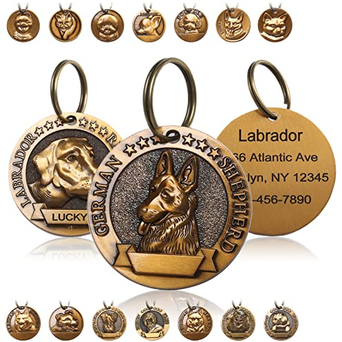 FYNIGO Hundemarke mit Gravur Personalisiert,3D-Muster für Exklusive Rassen, Personalisiertes Haustier-Namensschild,53 Rassen und 7 Farben von Katzen und Hunden,Optional Graviert auf Beiden Seiten