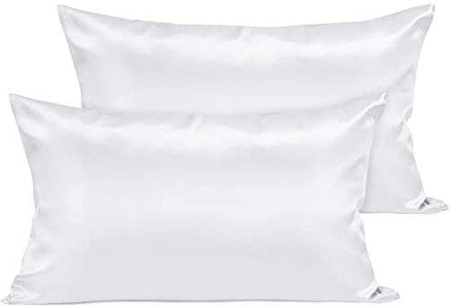 Joyhabit Luxus Satin Seiden Kissenbezug 40x80 cm, Weiß, 2er Set Superweicher & Glatter Kopfkissenbezug, Hautschützend für Tiefen Schlaf