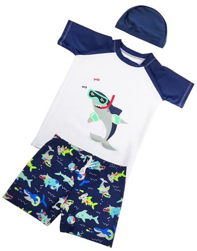TODREMOU UV Shirt & Badehose Kinder Jungen Jahre - UV Badeset Junge Badeshirt Schwimmshirt Badeshorts UV-Schutz UPF 50+