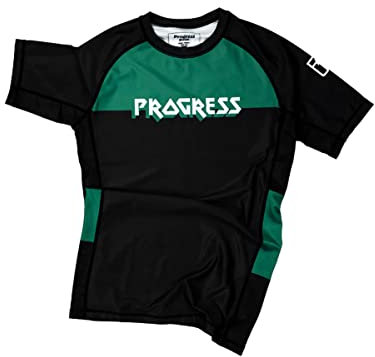 Progress BJJ - Rash Guard a maniche corte Jiu Jitsu Bengal Hybrid No Gi - Nero/Verde (Small)