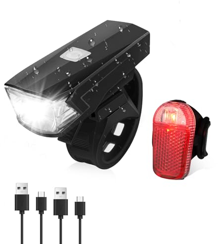 LED Fahrradlicht Set Fahrradbeleuchtung Wasserdicht Fahrradlampe STVZO Fahrrad Licht USB Aufladbar Bike Light mit Frontlichter und Rücklicht, Fahrradlichter für Kinder und Erwachsene