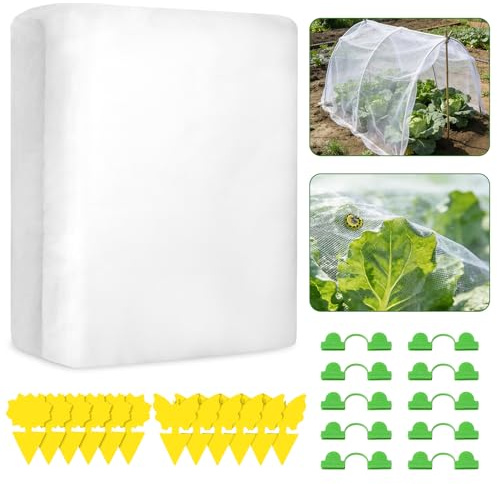 3x6m Garden Netting for Veg Patch Fine Mesh with 12 Sticky Traps & 10 Greenhouse Accessories, Reusable Garden Netting for Plants, Insect Netting for Vegetables for Vegetables and Fruit Trees