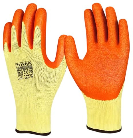24 Pairs of Rubber Latex Coated Work Gloves for Men - Ideal for Safety, Builders, and Gardening (Orange, Large)