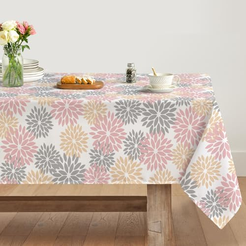 Artoid Mode - Tovaglia con Fiori Rosa Dalie Autunno, 140x200 cm, Protezione Antimacchia, Biancheria da Cucina, Decorazione per Stagione Autunnale, Festa, Vacanza, Decorazione da Tavolo