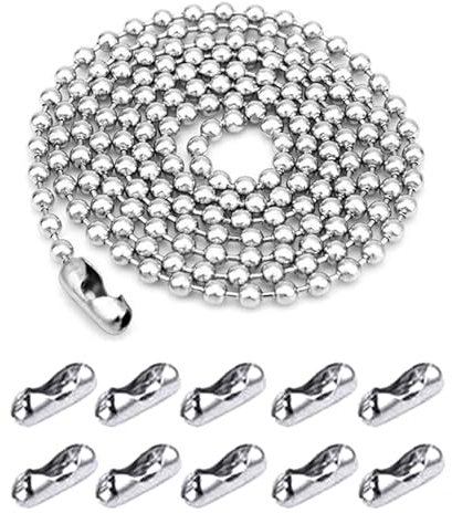 Chaîne à Rouleaux Perlée, Chaîne de Boule Acier Inoxydable, 3 Mètres 4 mm de Diamètre de Chaîne Boule, Chaîne à Rouleaux Perlée avec 10 Connecteurs Correspondants, Pour Fabrication de Bijoux