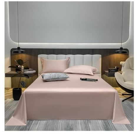 Bettlaken ohne Gummizug Betttuch Haustuch Laken 100S Langstapelige Baumwolle Satin Weich Luxuriös Bettlaken viele Farben und Größen(Light Pink,200x230cm)
