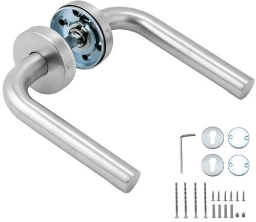 QWORK® Drückergarnitur aus Rostfreiem Edelstahl für Türstärken 35-62mm, Schraubenabstand 45mm - Geeignet für Gartentor, Haustür, Nebeneingangstür