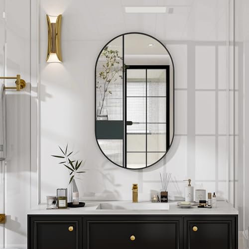 Koonmi Espejo de baño ovalado, 43 x 76 cm, vidrio templado, sin distorsión, para colgar horizontal o verticalmente en dormitorio, entrada, sala de estar